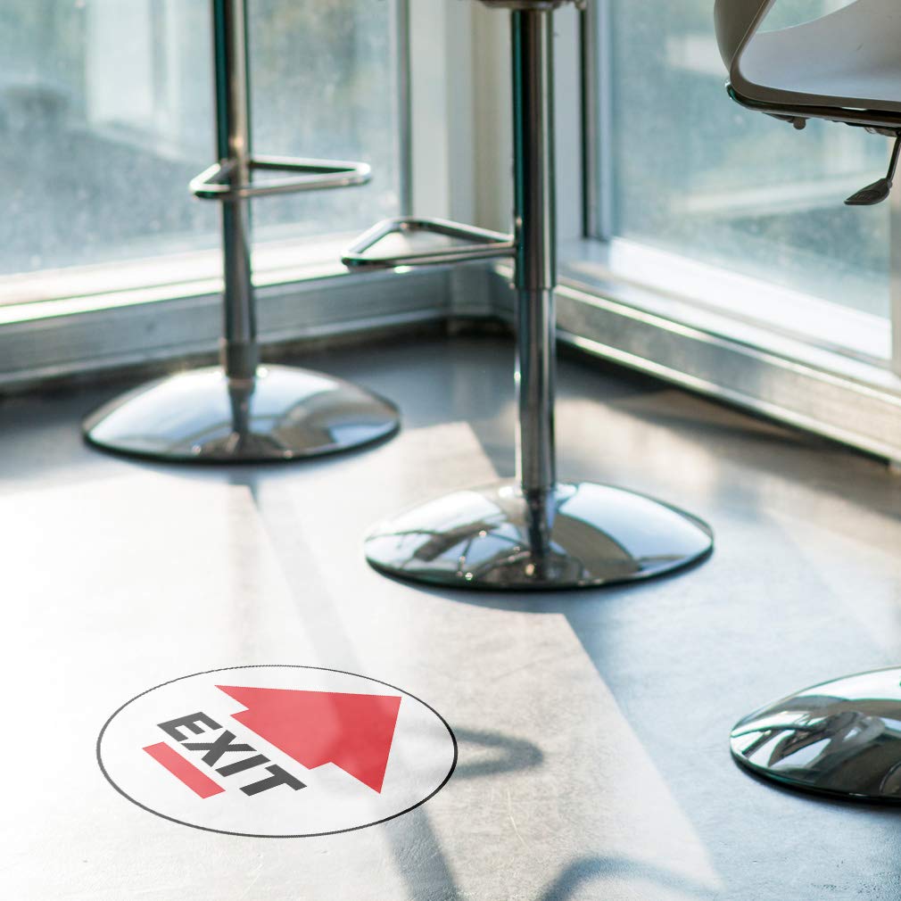 Exit Floor Decals Red Black Anti-Slip Round Shape D Business Industrial Signs Stickers 17Inches Longer Side
