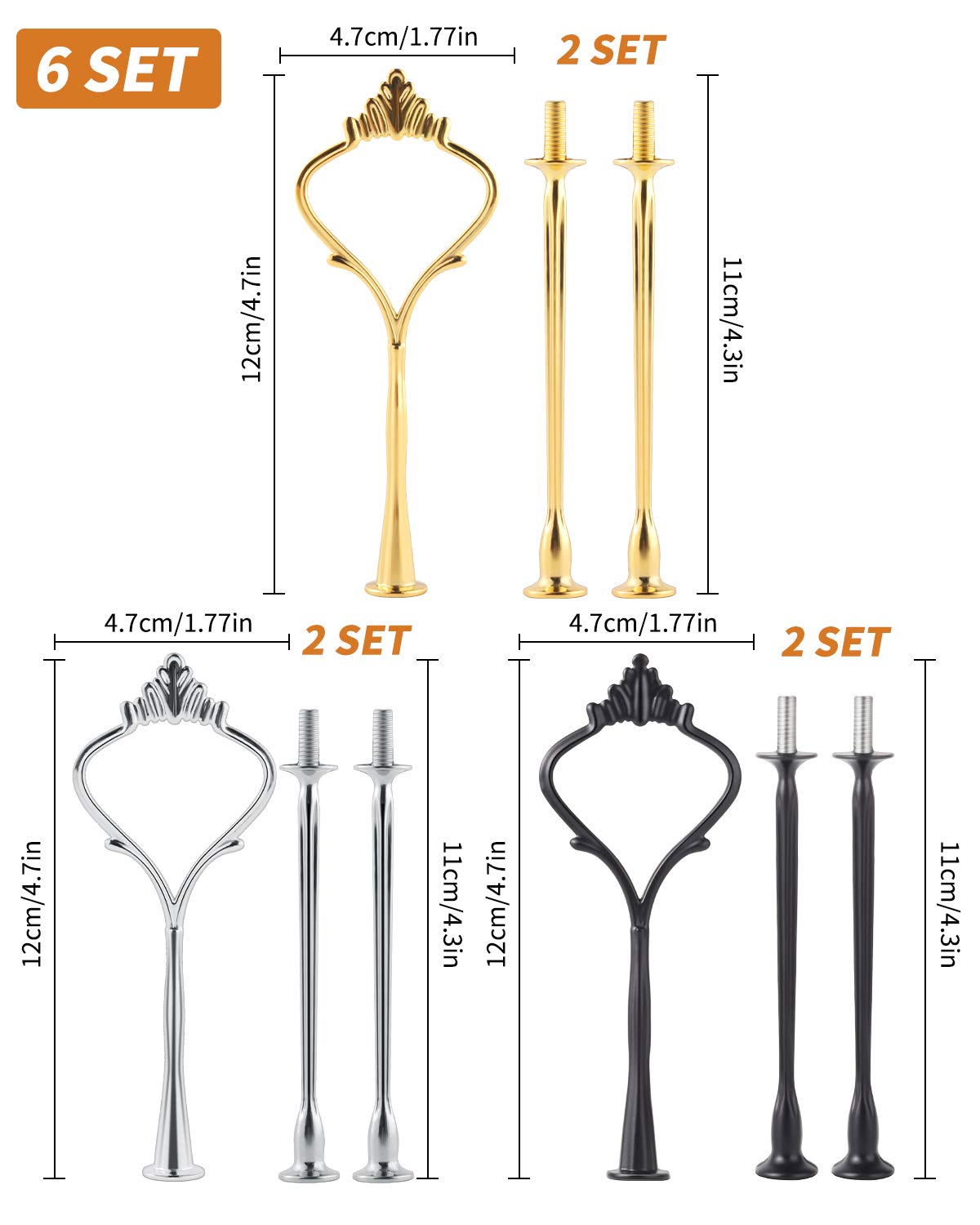 6 Set Tiered Tray Hardware – Cake Stand Fitting Kit for Dessert Display Gold & Silver & Black M