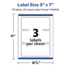 Avery Printable Durable White Rectangle Labels, Sure Feed Technology, 3" x 7", Print-to-the-Edge, Waterproof Labels, Laser & Pigment-Based Inkjet Compatible, 75 Total 75 labels