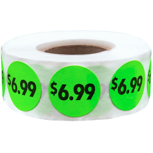 Fluorescent Green $6.99 Circle Dot Stickers, 3/4 Inch Round, 500 Labels on a Roll