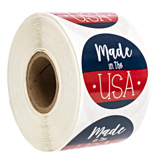 Cute Made in The USA Stickers/Red White and Blue Design/Roll of 500 American Circle Labels/Patriotic 1.5" Small Business Stickers