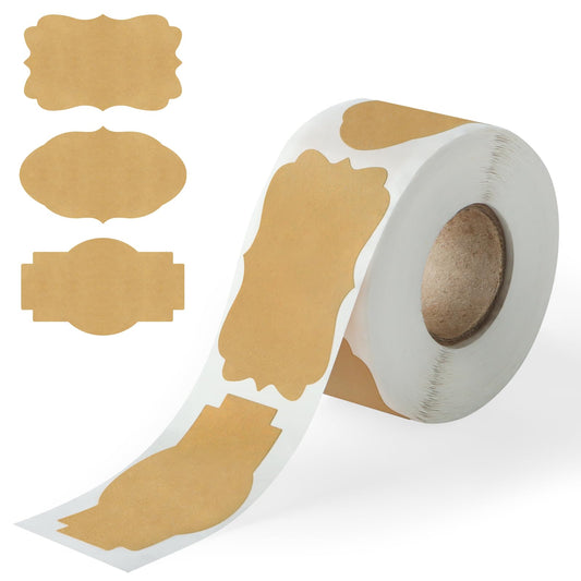 300PCS Kraft Brown Labels 2x1.2 Inch - Blank Self-Adhesive Stickers for Mason Jars, Bottles, Gift Wrapping, Food Storage & Crafts (Writable, Vintage Style, 3 Designs)
