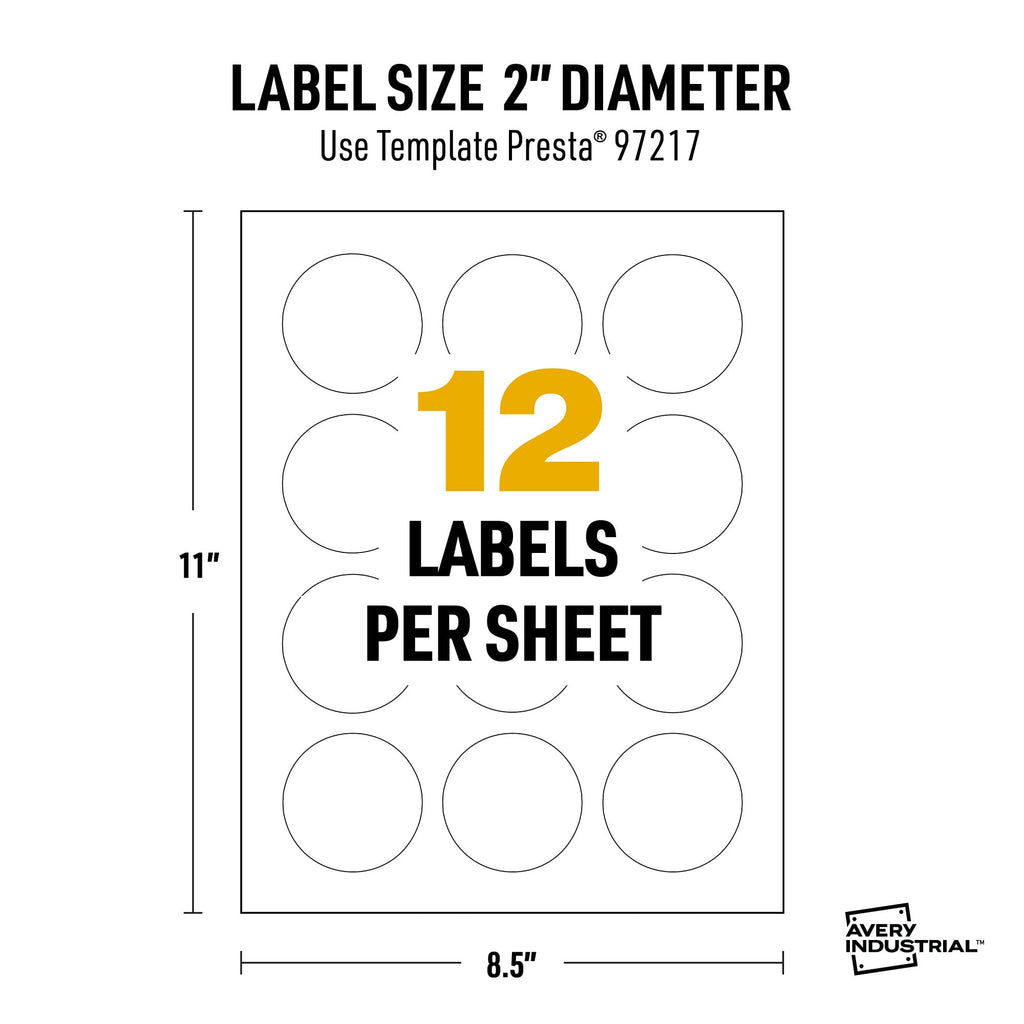 Avery UltraDuty GHS Labels, Waterproof, 2" White Round Labels, 600 Total, Use with Laser Printers 2" 600 labels