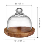 4.2 Inch Wooden Base Small Cake Display Stand with Glass Dome,Cloche Clear Glass Bell Jar Cover for Dessert Cheese Candy Plants Succulents