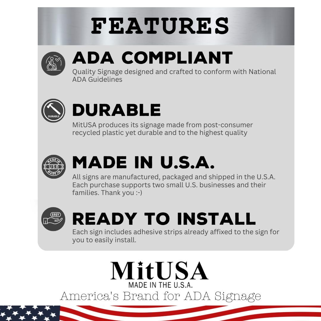 MitUSA® ADA Compliant, Unisex Bathroom Room Sign, Raised Icons, & Grade 2 Braille - Includes Adhesive Strips for Easy Installation - 6" W x 9" H Made in the U.S.A. (Light Grey, 6-Pack) Light Grey