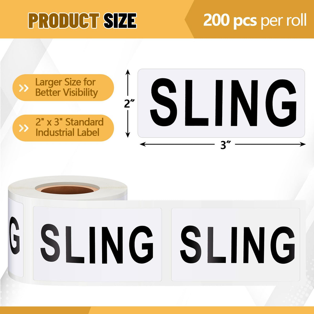 200 Pcs 2" x 3" Semi-Rigid PVC Sling Stickers Labels, 1/128" Thick Industrial Lift Identification Sling Stickers for Rigging, Crane, Boat, Warehouse, Lifting Straps & Heavy Duty Equipment