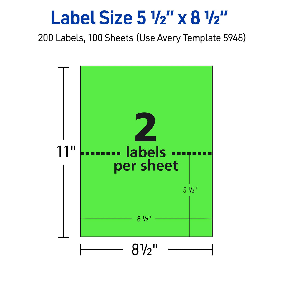Avery® Printable Shipping Labels, 5-1/2" x 8-1/2", Neon Green, Laser & Inkjet Compatible, 200 Blank Labels Total, Great for Branding, Mailing, Organizing, and More (5952) 200 labels