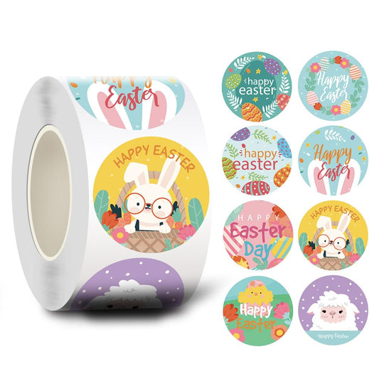 GERRIT 500 PCS Easter Stickers 1.5 Inch Happy Easter Day Stickers Self-Adhesive Label Stickers Bunny Stickers Egg Decals for Kids Party Supplies Gift Card Decoration Seal Envelopes, Clear