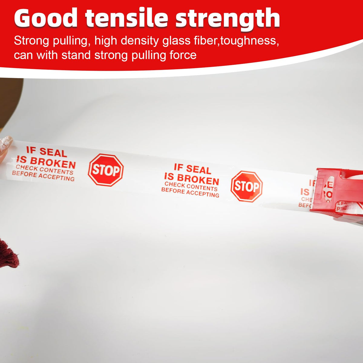 2 Pack Stop Sign Sealing Tape Pre-Printed IF Seal is Broken Check Contents Before Accepting Heavy Duty Packing Tape with Dispenser 2 Inch x 110 Yards, Total 220Y for Moving and Shipping