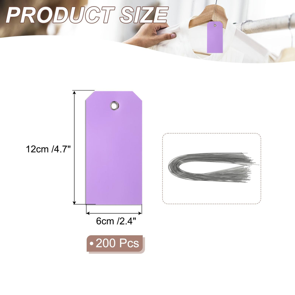 PATIKIL Plastic Shipping Tags with Wire 4 3/4" x 2 3/8", Purple, 200 Pieces