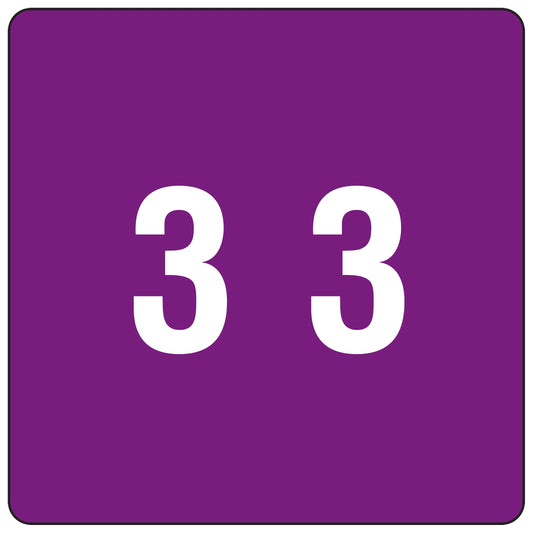 Smead DCC Color-Coded Numeric Label, 3, Label Roll, Purple, 250 Labels per Roll (67423)