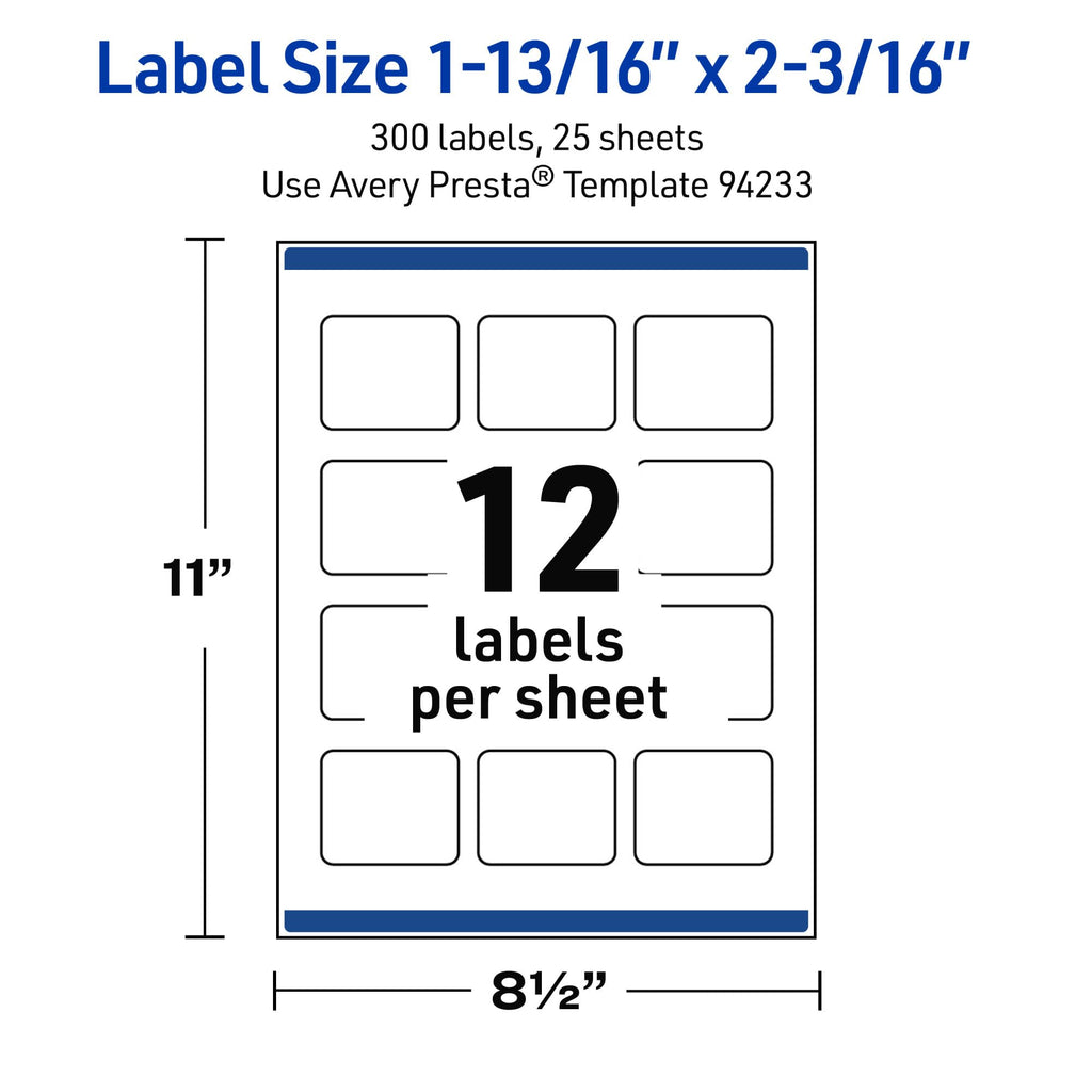 Avery Outdoor Waterproof Rectangle Labels with Sure Feed Technology, 1-13/16" x 2-3/16", White Film, Print-to-the-Edge, Compatible with Laser Printers, 300 Labels Total