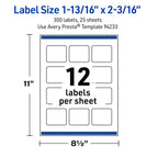 Avery Outdoor Waterproof Rectangle Labels with Sure Feed Technology, 1-13/16" x 2-3/16", White Film, Print-to-the-Edge, Compatible with Laser Printers, 300 Labels Total
