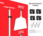 Accuform Clean & Sweep 5S shadow board with broom and dustpan set, wall mount cleaning station in red and white, 68x30 inches