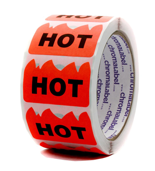 ChromaLabel 2 x 1.25 Inch Fluorescent Red Orange Flame Shaped Sticker, 500 Labels per Roll, Imprinted: Hot 2" x 1-1/4" Pack of 1
