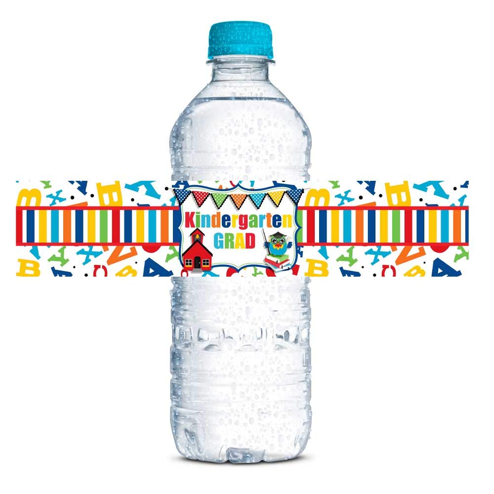 Kindergarten Graduation Themed Waterproof Water Bottle Sticker Wrappers, 20 1.75" x 8.5" Wrap Around Labels by AmandaCreation Kindergarten