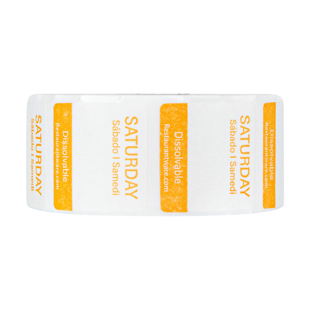 Restaurantware RW Smart 1 Inch x 1 Inch Food Rotation Labels 3500 Dissolvable Food Safety Labels - Premium Trilingual Paper Day Of The Week Labels For Food Storage Or Prep Weekly 7-Day