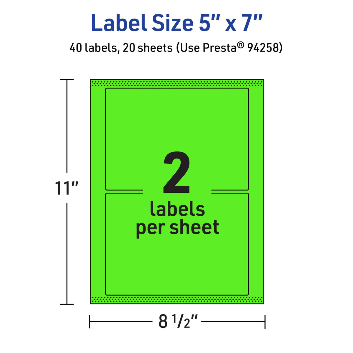 Avery® Printable Rectangle Labels, Sure Feed® Technology, 5" x 7", Neon Green Labels, Laser/Inkjet Printable, 40 Total, Great for Shipping and Packaging 40 labels