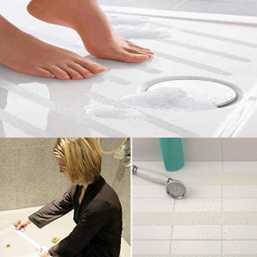 Anti Slip Floor Tape, 12 Strips Adhesive Non Skid Grip Treads Transparent Gritty Textured Bathroom Stairs Safety for Seniors
