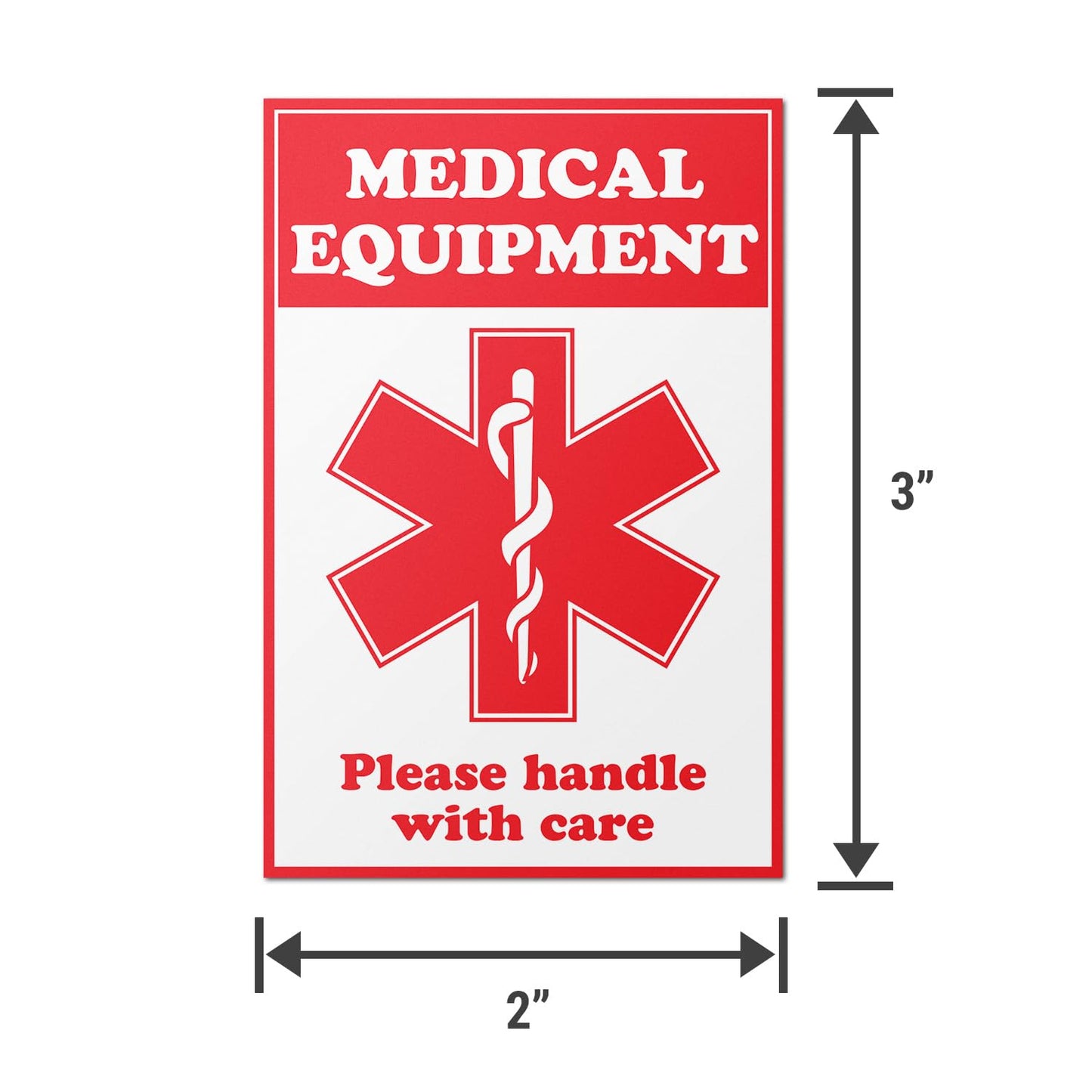 Medical Equipment Labels (2 x 3 inch, Red - 600 Labels) Clear & Bold Please Handle with Care for Medical Instruments or Devices During Travel or Shipping - Highly Visible