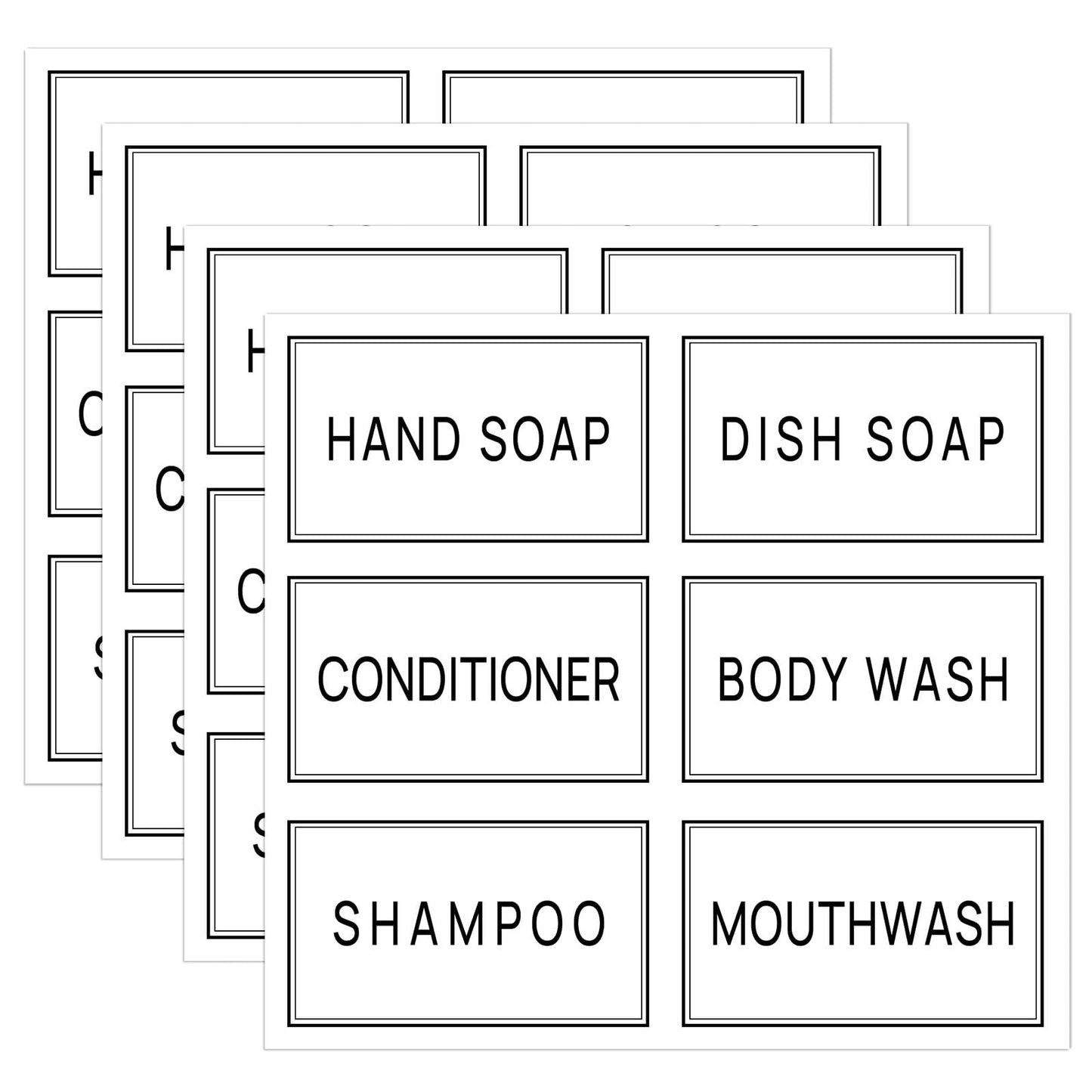 Minimalist Bathroom Labels - 32PCS Set with DIY Blank Labels, Waterproof & Oil Resistant for Shampoo, Conditioner & Hand Soap Dispensers