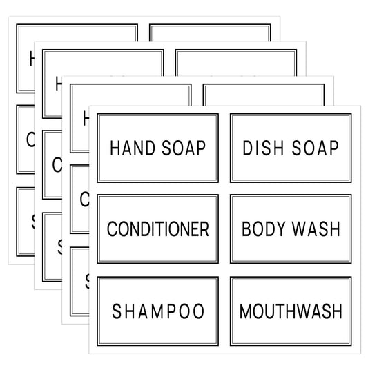 Minimalist Bathroom Labels - 32PCS Set with DIY Blank Labels, Waterproof & Oil Resistant for Shampoo, Conditioner & Hand Soap Dispensers