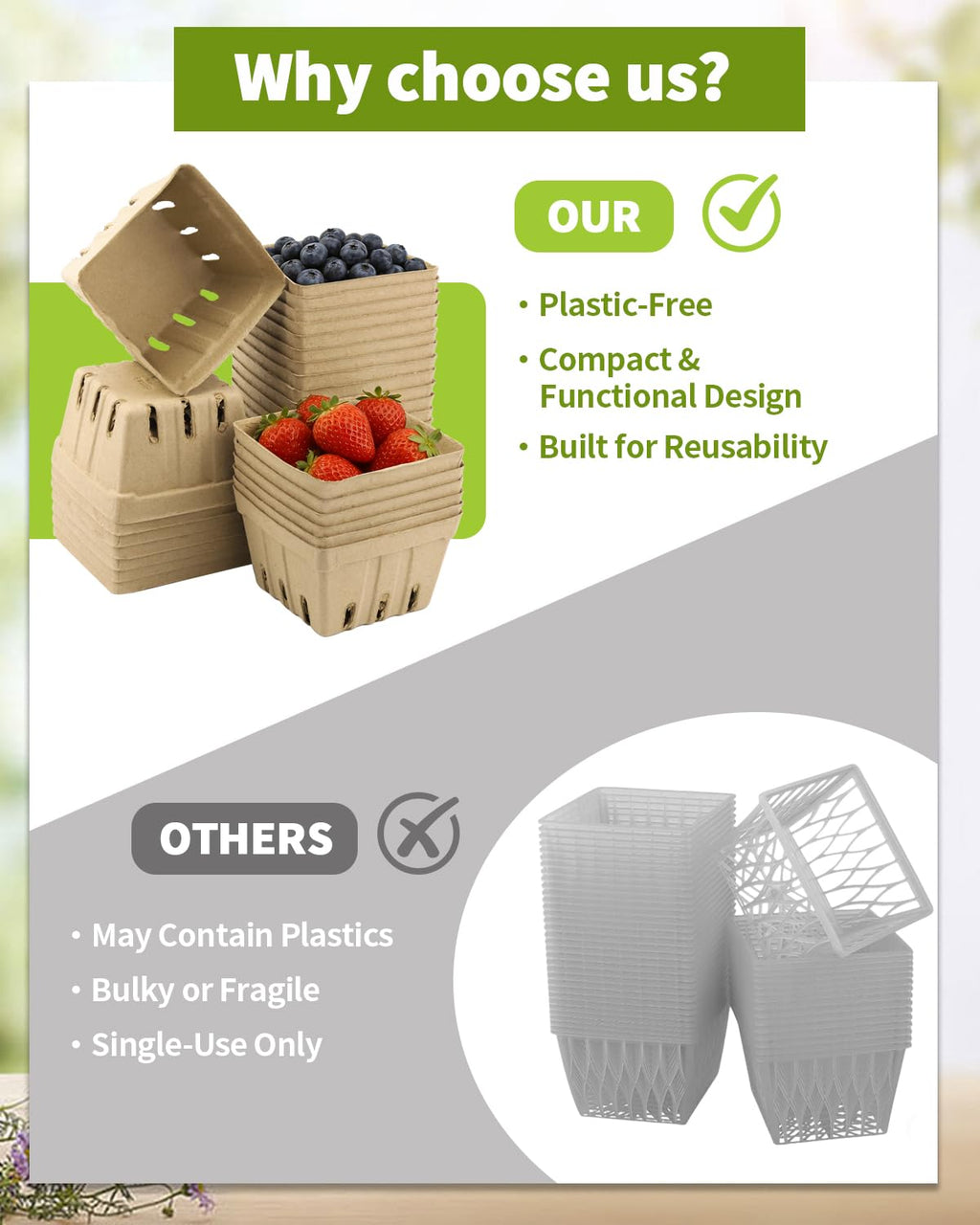 30 Pack Natural Pulp Fiber Berry Basket (4.3x4.3x2.75 Inch), Natural Pulp Produce Baskets & Berry Containers, Vented Strawberry Baskets for Farmers Market Decor, Grocery Store and Kitchen Display Tawny 1Pint 30