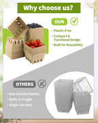 30 Pack Natural Pulp Fiber Berry Basket (4.3x4.3x2.75 Inch), Natural Pulp Produce Baskets & Berry Containers, Vented Strawberry Baskets for Farmers Market Decor, Grocery Store and Kitchen Display Tawny 1Pint 30