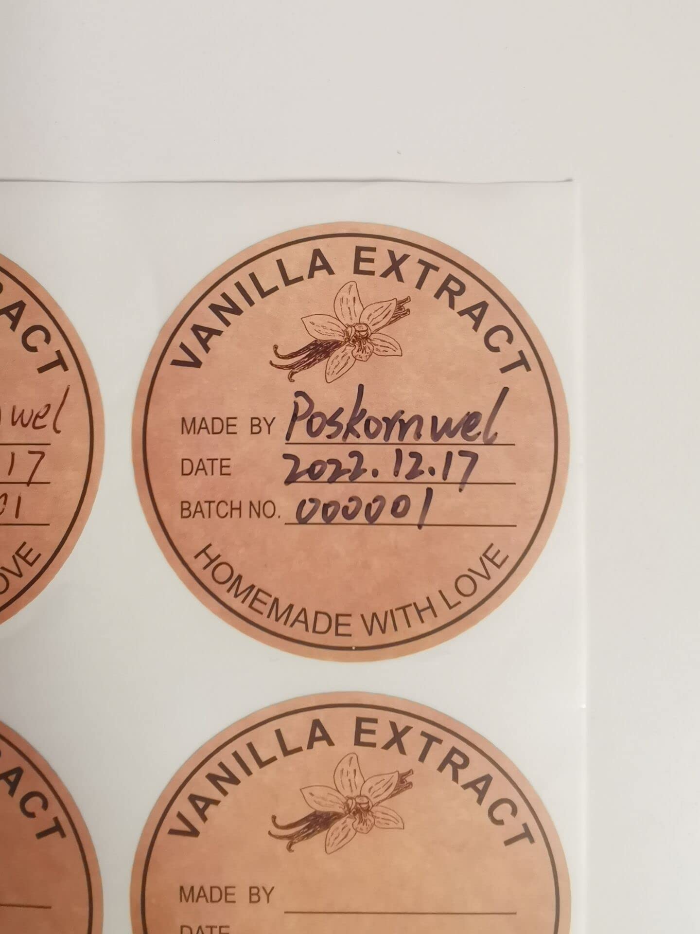 2 Inch 300 PCS Vanilla Extract Labels for Homemade Bottles, Kitchen Pantry, Jar - Stickers for Handcrafted Vanilla
