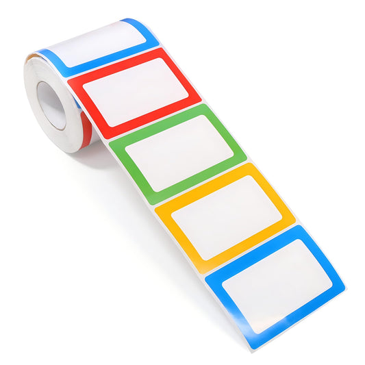Name Tag Label Stickers Colored - Coideal 500 Pcs Blank Plain Name Labels Sticker Rolls with Colorful Border for Office School (2.25" x 3.5")
