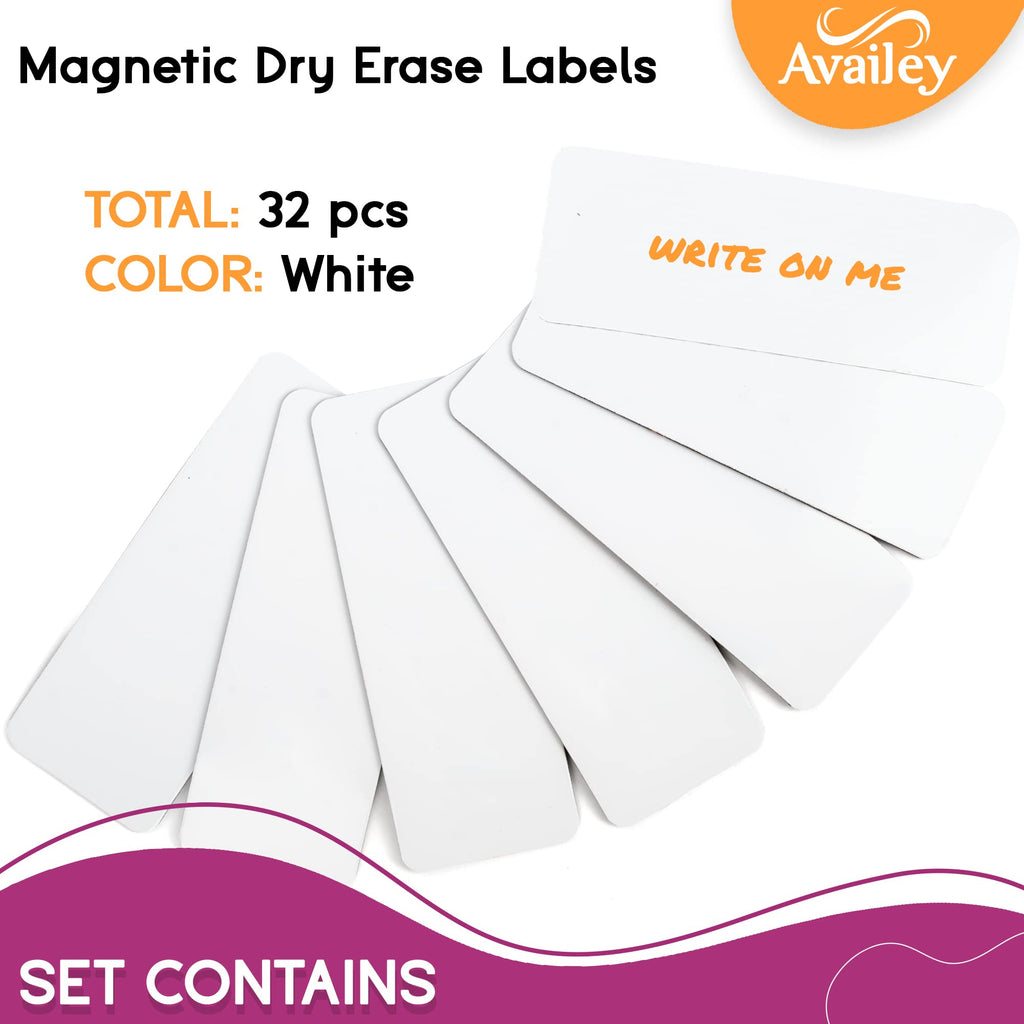 Availey 72 Pcs Magnetic Dry Erase Labels - 32 Pieces of 4 x 1.8 and 40 Pieces of 3 x 2 with Full White Front