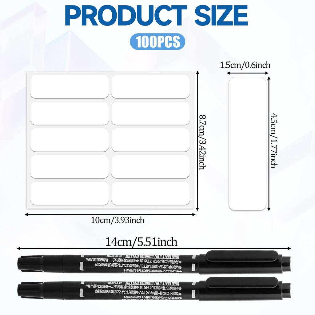 100Pcs Clothing Labels No Iron Waterproof Self-Stick Fabric Labels for Clothes Laundry Labels with 2Pcs Black Marker Pen for Adults,Camp,Home,Daycare and Nursing Home 1.75 x 0.59Inch 1.75 x 0.59 Inch