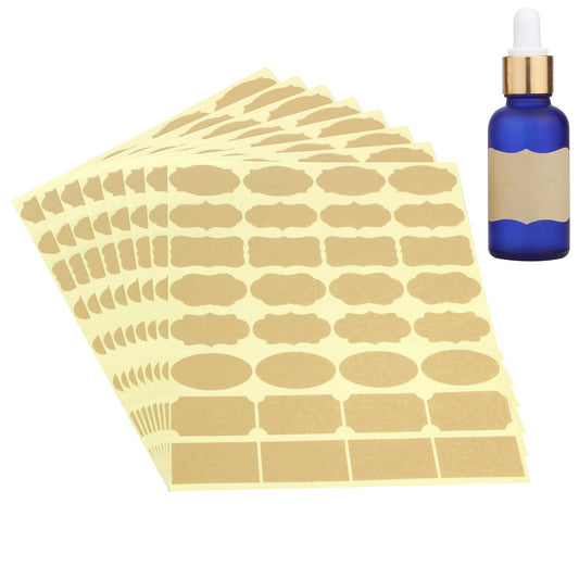 Wisdompro Fancy Shape Kraft Label Stickers, Self Adhesive Gift Tag Stickers Blank Writable Labels for Essential Oil Bottles, Jars, Food Containers (256 Pcs, Small) Fancy Shape - Small
