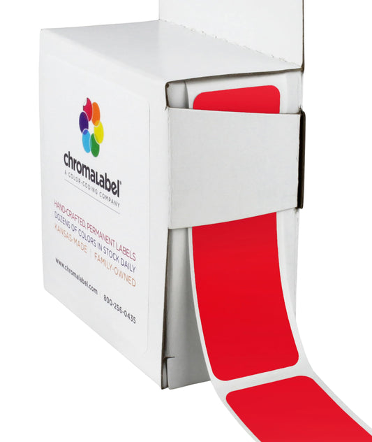 ChromaLabel 1 x 3 Inch Rectangular Color Coding Labels, Permanent Colored Labels Stickers Ideal for Home, School, and Office Organizing - 250 Count of Labeling Tabs with Dispenser Box, Red Stickers 1" x 3"