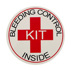 Rescue Essentials bleeding control designation stickers, 5-pack, medication labels with red cross symbols for emergency first aid.