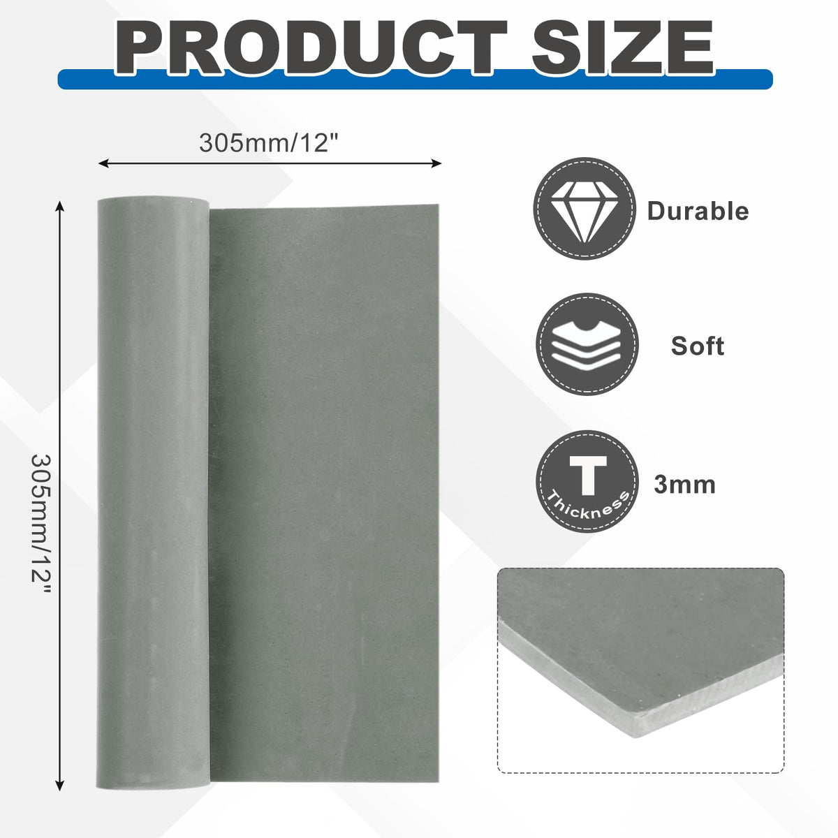 MECCANIXITY Silicone Rubber Sheet 1/8" Thick x 12" Wide x 12" Long, Anti-Slip Gasket Material Silicone Mats for Crafts, Pads, Seal, Bumpers,Cushioning,DIY Material,Grey 1/8" x 12" x 12" Grey