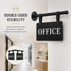 Double Sided Office Sign for Wall Decor with Black Hanging Bracket