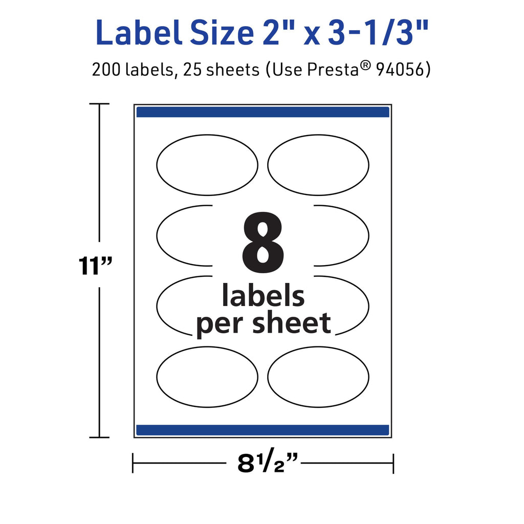 Avery® TrueBlock® Matte White Oval Labels, Sure Feed® Technology, 2" x 3-1/3", 200 Matte White Labels, Print-to-The-Edge, Laser/Inkjet Printable, Great for Packaging and Product Merchandising 200 labels