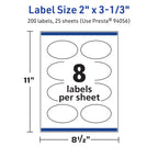 Avery® TrueBlock® Matte White Oval Labels, Sure Feed® Technology, 2" x 3-1/3", 200 Matte White Labels, Print-to-The-Edge, Laser/Inkjet Printable, Great for Packaging and Product Merchandising 200 labels