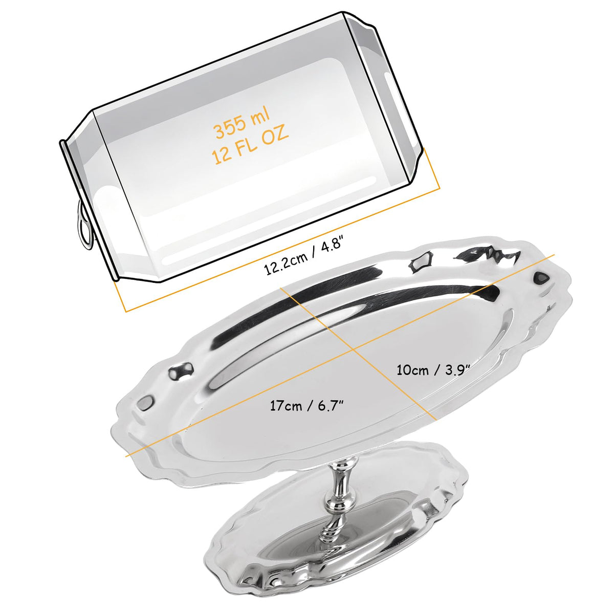 Dessert Platter with Pedestal, 304 Stainless Steel Oval Footed Plate