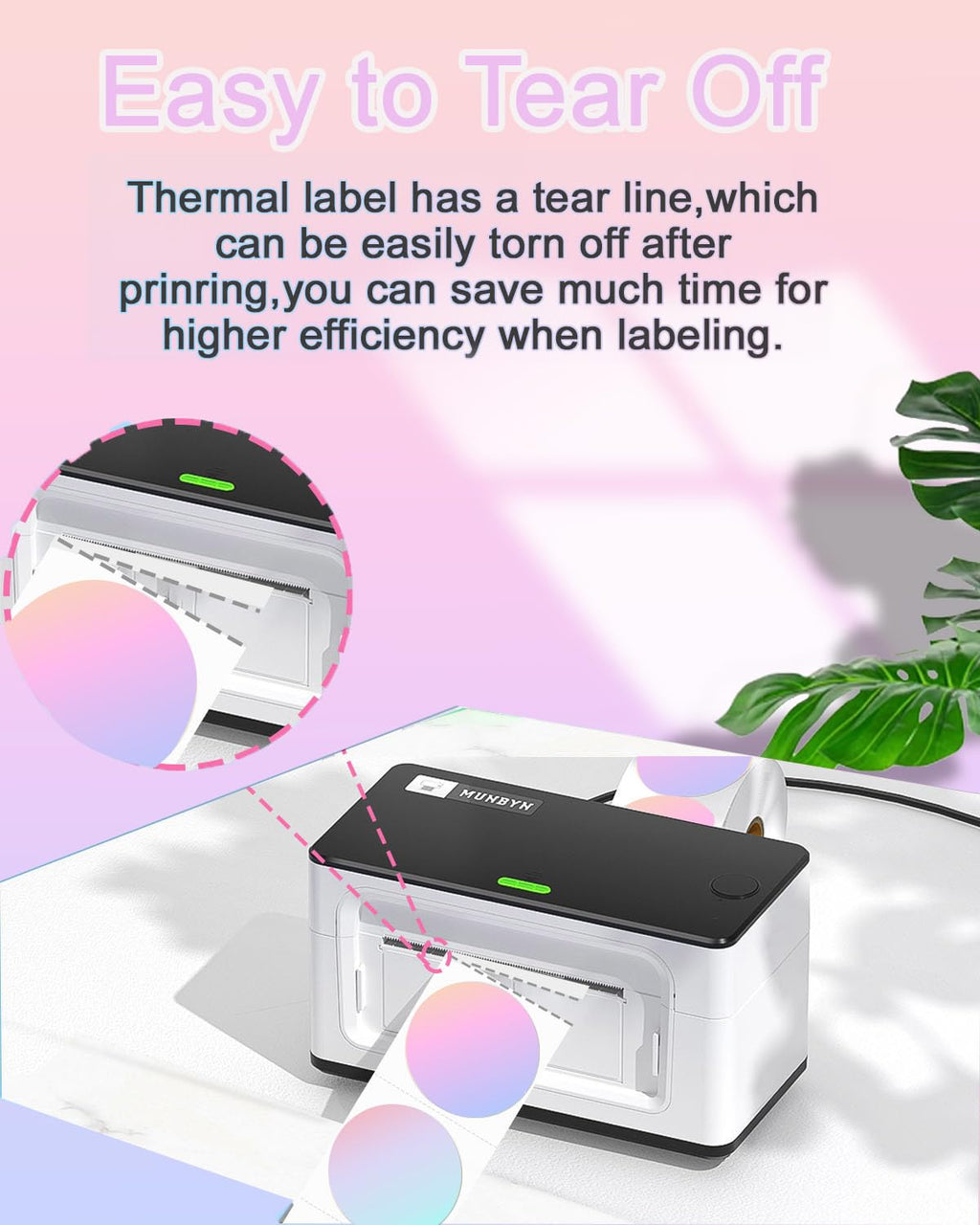 2PCS 2''×2'' Round Thermal Sticker Labels, Self-Adhesive 2 Inch Circle Thermal Labels, Multi-Purpose Sticker Labels for DIY Logo Design,Name Tag,QR Code, 600 Labels/1 Roll,Gradient