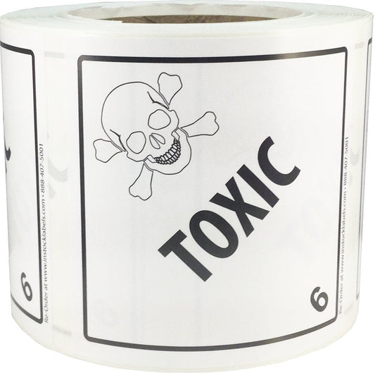 Hazard Class 6 D.O.T. Toxic Labels 4x4 Inch Square 500 Adhesive Labels