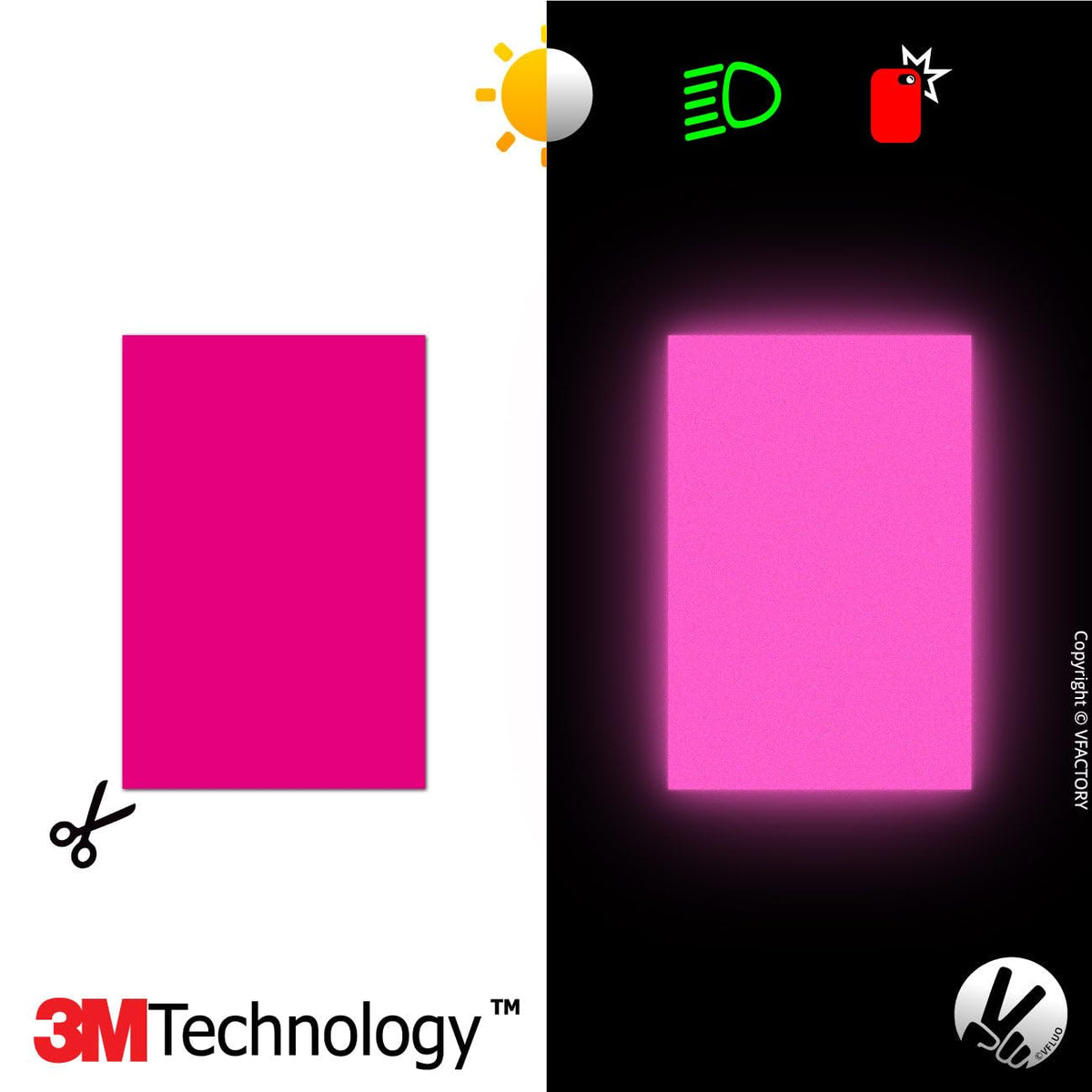 VFLUO - Reflective Sticker Sheet for Bike, Motorcycle, Scooter, Helmets, Stroller/Multi-use - DIY Adhesive board - 3M Technology - High Visibility - Discreet - Optimised adhesion pink 4" x 6" (10 x 15cm)