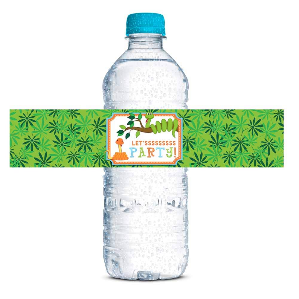 Snake Themed Birthday Party Waterproof Water Bottle Sticker Wrappers, 20 1.75" x 8.5" Wrap Around Labels by AmandaCreation
