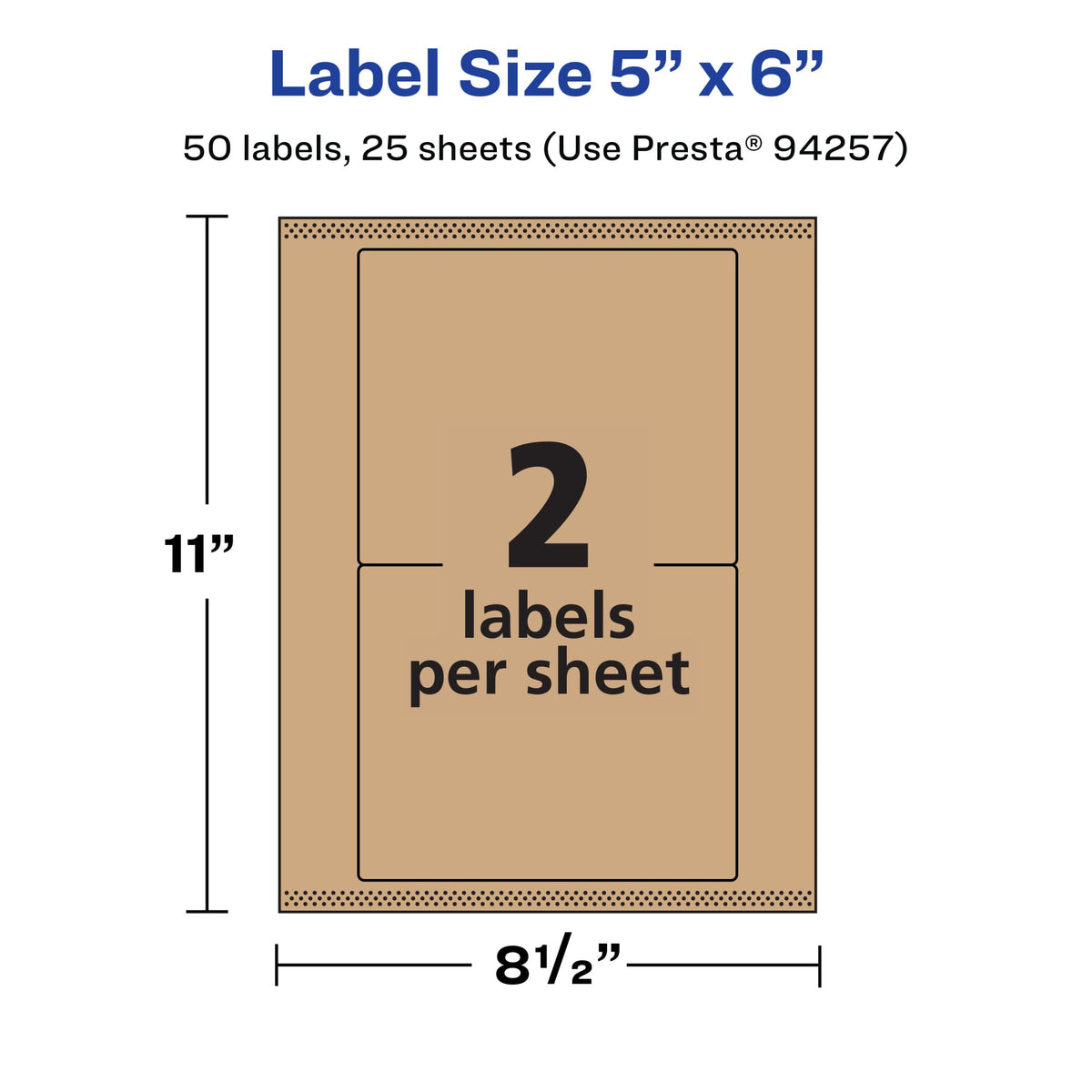 Avery® Kraft Brown Rectangle Labels, Sure Feed® Technology, 5" x 6", 50 Kraft Brown Labels, Laser/Inkjet Printable 50 labels