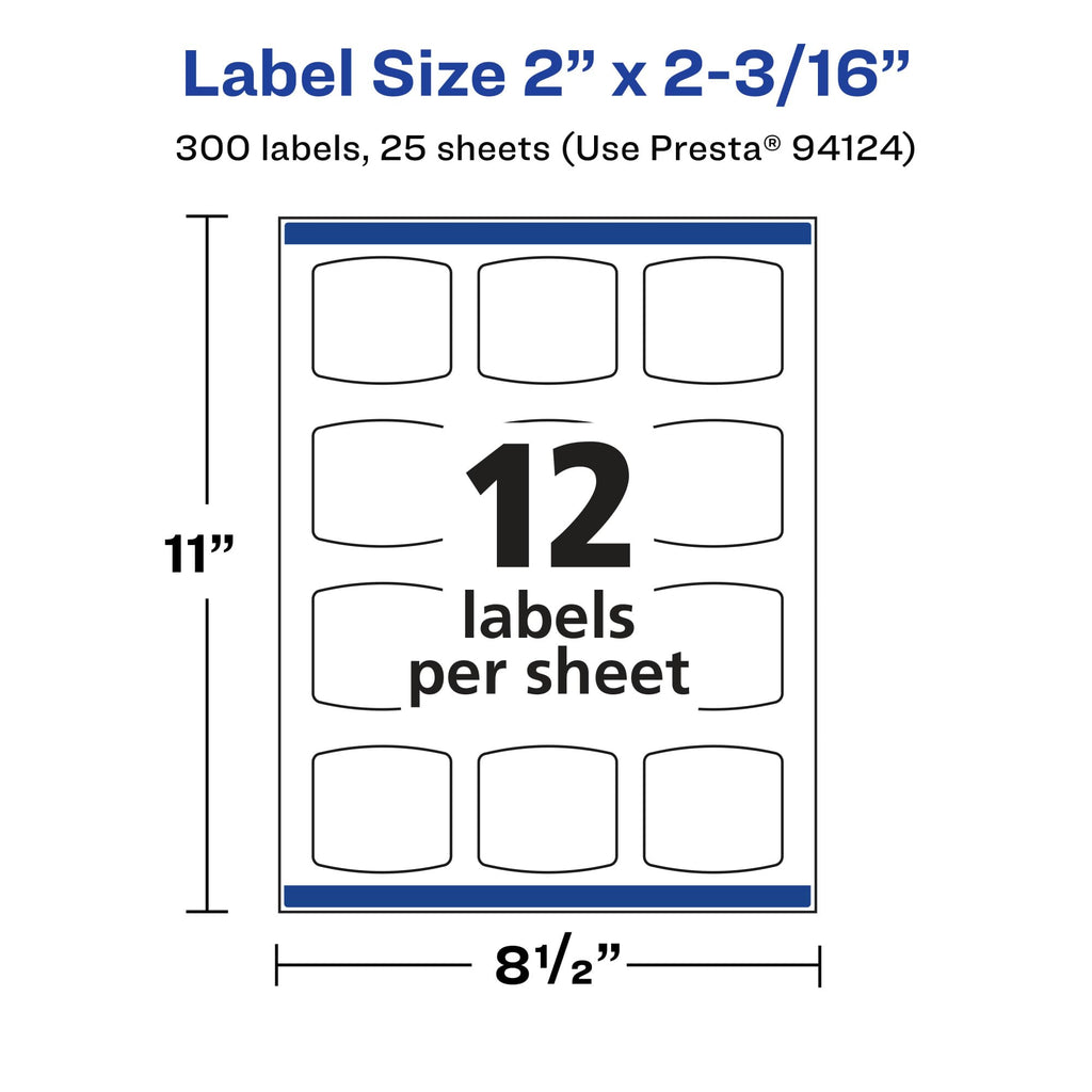 Avery Matte Clear Arched Square Labels, Sure Feed Technology, 2" x 2-3/16", 300 Matte Clear Labels, Print-to-The-Edge, Laser/Inkjet Printable 300 labels