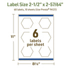 Avery Dissolvable Hexagon Labels, Sure Feed Technology, 2-1/2" x 2-57/64", Matte White, Print-to-The-Edge, Laser/Inkjet Printable, 60 Labels Total
