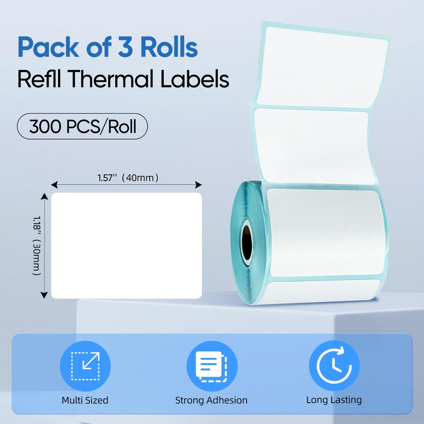 FYJ Thermal Printer Labels,1.57'' x 1.18'' (40x30mm) Thermal Sticker Label,Waterproof,Multi-Purpose Label Tape,3 Roll of 300 Self-Adhesive Thermal Paper