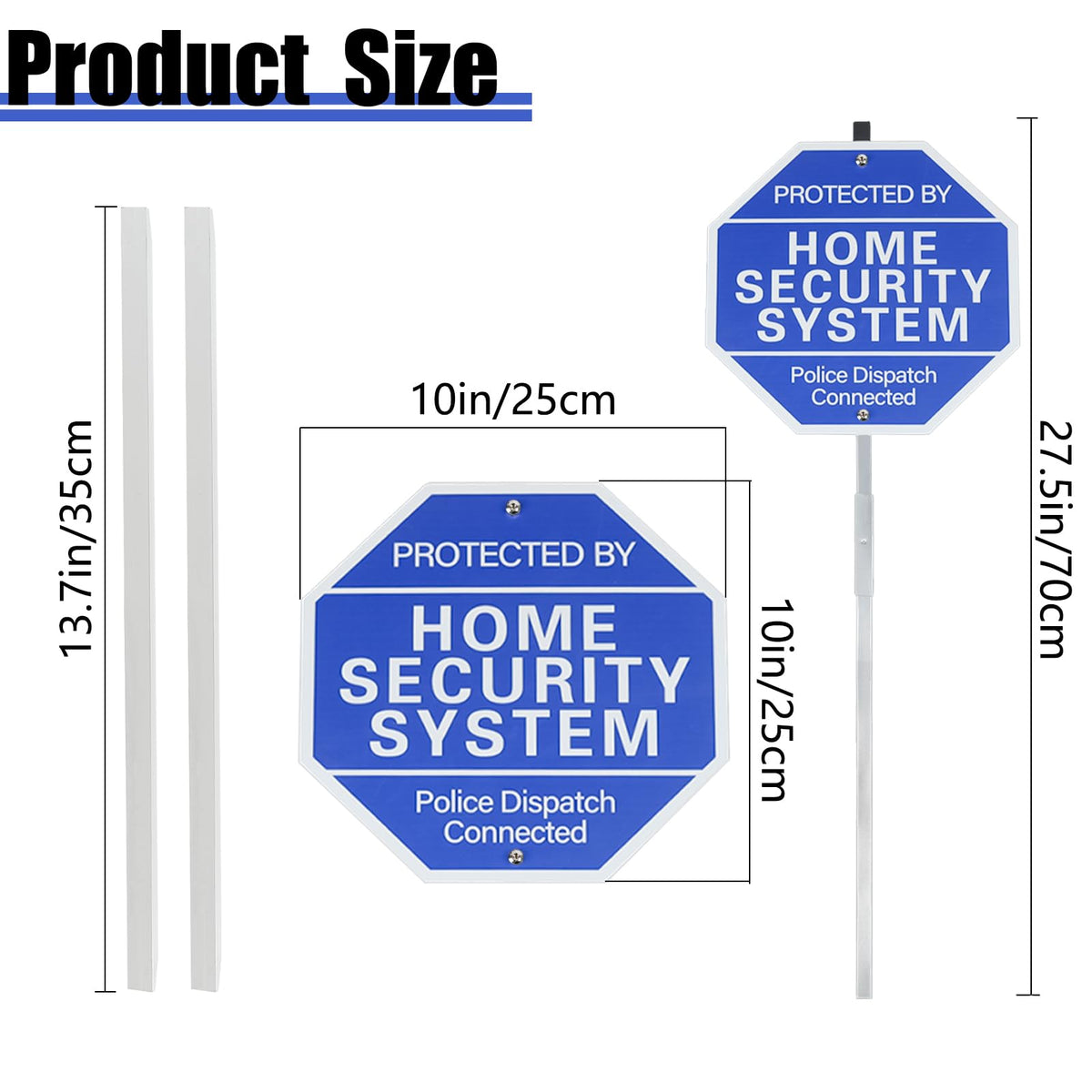 2 Pack 10" x 28" Home Security System Sign, Reflective & Rust Free Aluminum Home Security x2