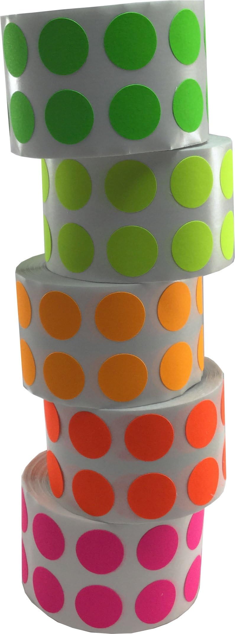 Bright fluorescent 1/2-inch color coding dot stickers , 5,000 labels for organization and labeling.